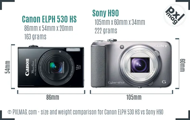 Canon ELPH 530 HS vs Sony H90 size comparison