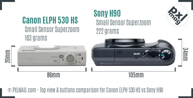 Canon ELPH 530 HS vs Sony H90 top view buttons comparison