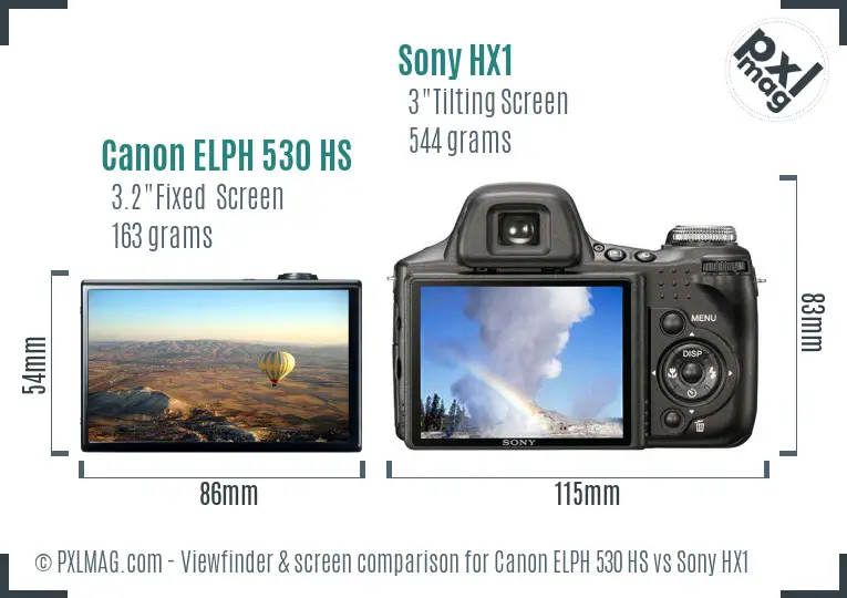 Canon ELPH 530 HS vs Sony HX1 Screen and Viewfinder comparison