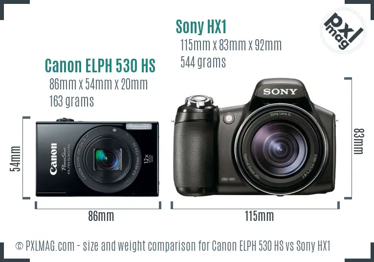 Canon ELPH 530 HS vs Sony HX1 size comparison