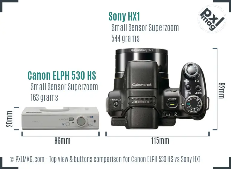 Canon ELPH 530 HS vs Sony HX1 top view buttons comparison
