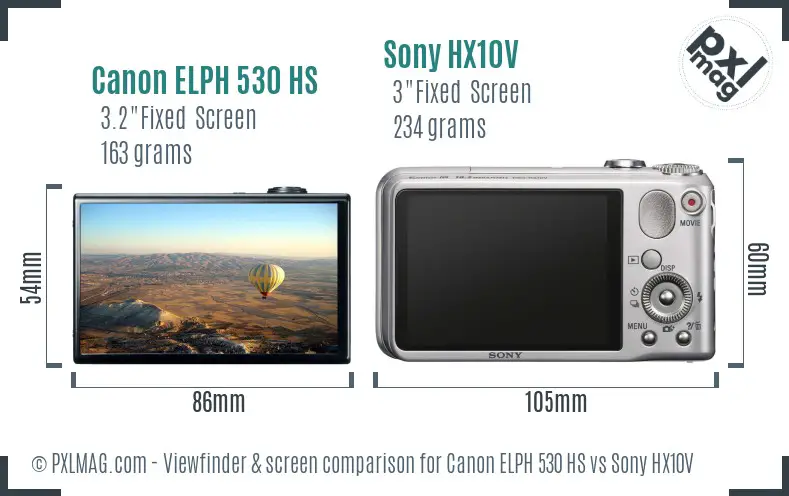 Canon ELPH 530 HS vs Sony HX10V Screen and Viewfinder comparison