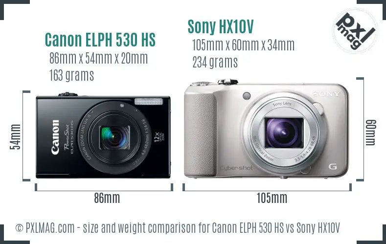 Canon ELPH 530 HS vs Sony HX10V size comparison