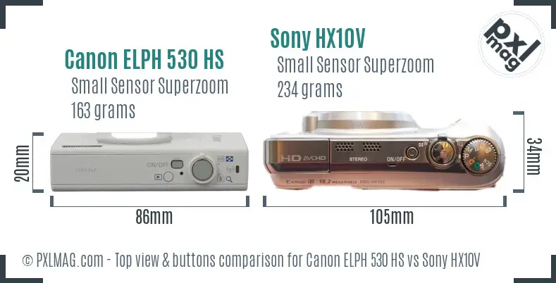 Canon ELPH 530 HS vs Sony HX10V top view buttons comparison