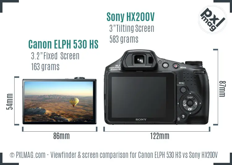 Canon ELPH 530 HS vs Sony HX200V Screen and Viewfinder comparison