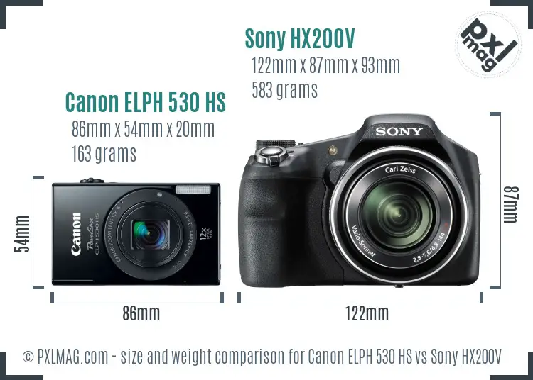 Canon ELPH 530 HS vs Sony HX200V size comparison