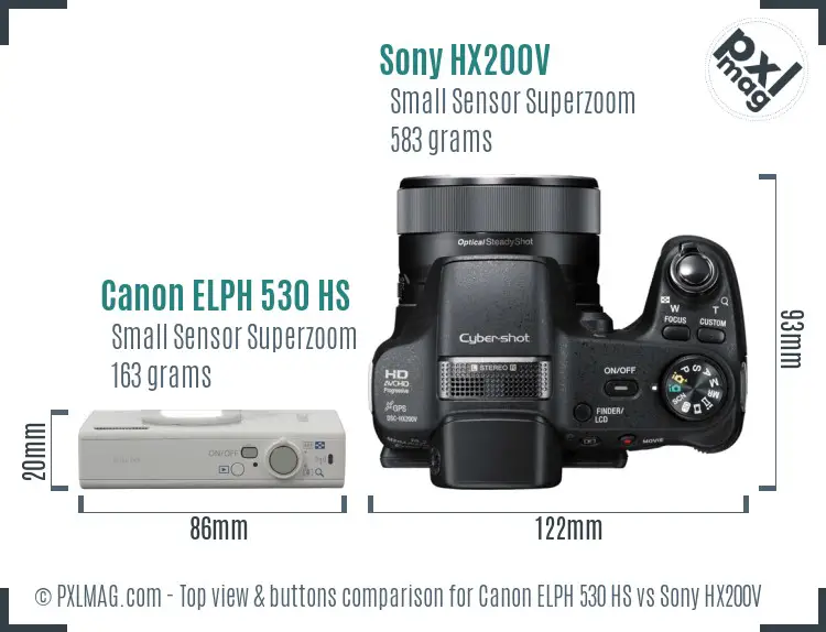 Canon ELPH 530 HS vs Sony HX200V top view buttons comparison