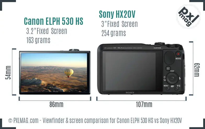 Canon ELPH 530 HS vs Sony HX20V Screen and Viewfinder comparison