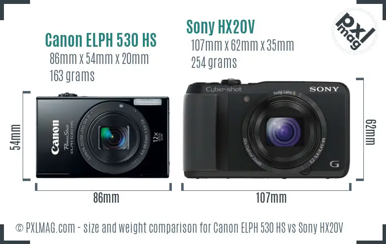 Canon ELPH 530 HS vs Sony HX20V size comparison
