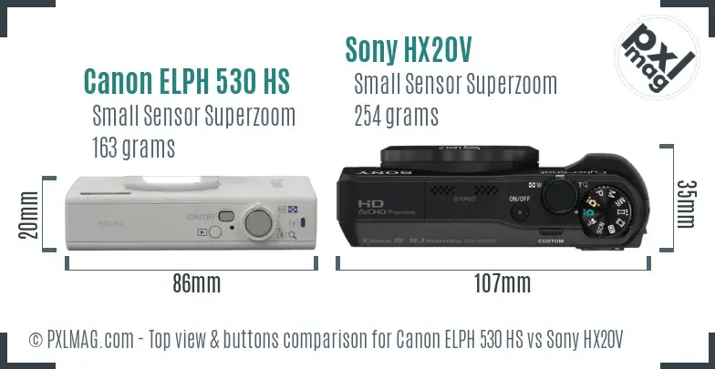 Canon ELPH 530 HS vs Sony HX20V top view buttons comparison