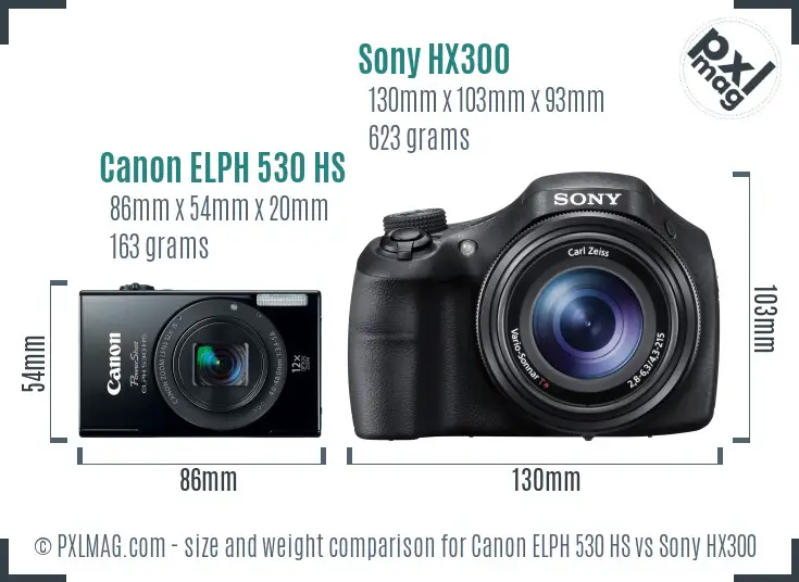 Canon ELPH 530 HS vs Sony HX300 size comparison Canon ELPH 530 HS vs Sony HX300 size comparison