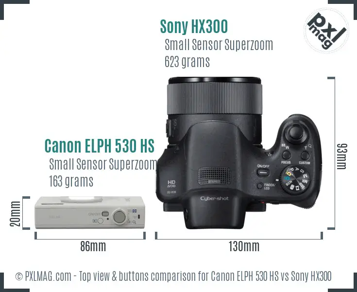 Canon ELPH 530 HS vs Sony HX300 top view buttons comparison Canon ELPH 530 HS vs Sony HX300 top view buttons comparison