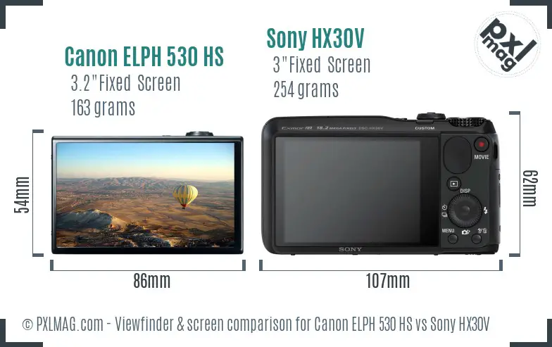 Canon ELPH 530 HS vs Sony HX30V Screen and Viewfinder comparison Canon ELPH 530 HS vs Sony HX30V Screen and Viewfinder comparison