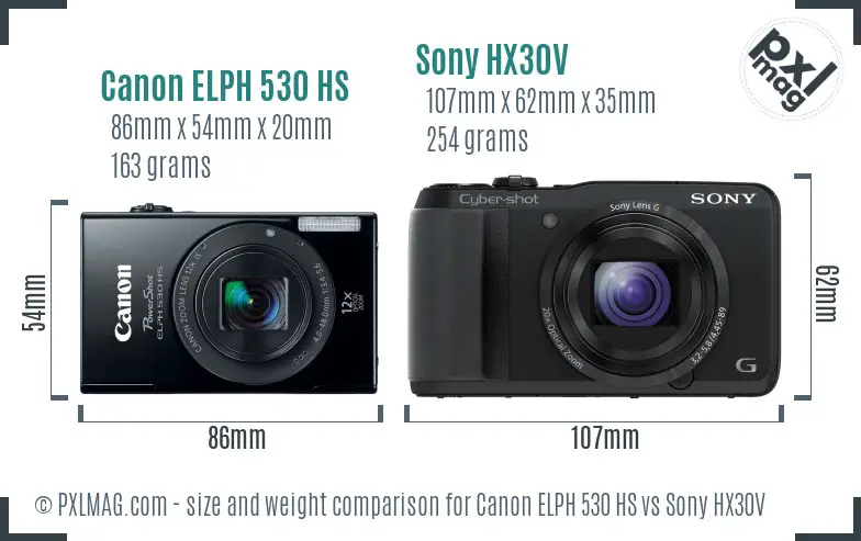 Canon ELPH 530 HS vs Sony HX30V size comparison Canon ELPH 530 HS vs Sony HX30V size comparison