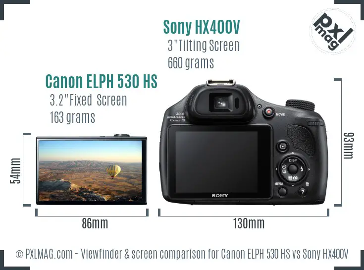 Canon ELPH 530 HS vs Sony HX400V Screen and Viewfinder comparison