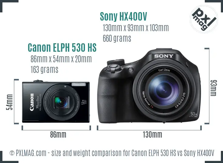 Canon ELPH 530 HS vs Sony HX400V size comparison