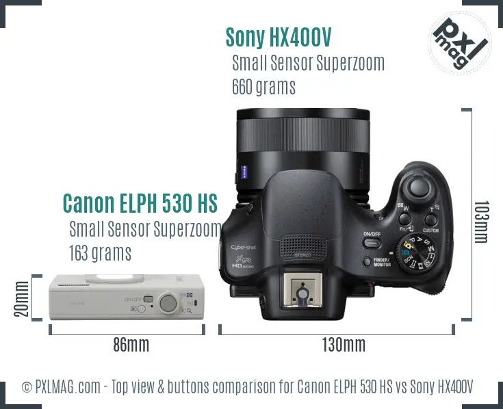 Canon ELPH 530 HS vs Sony HX400V top view buttons comparison