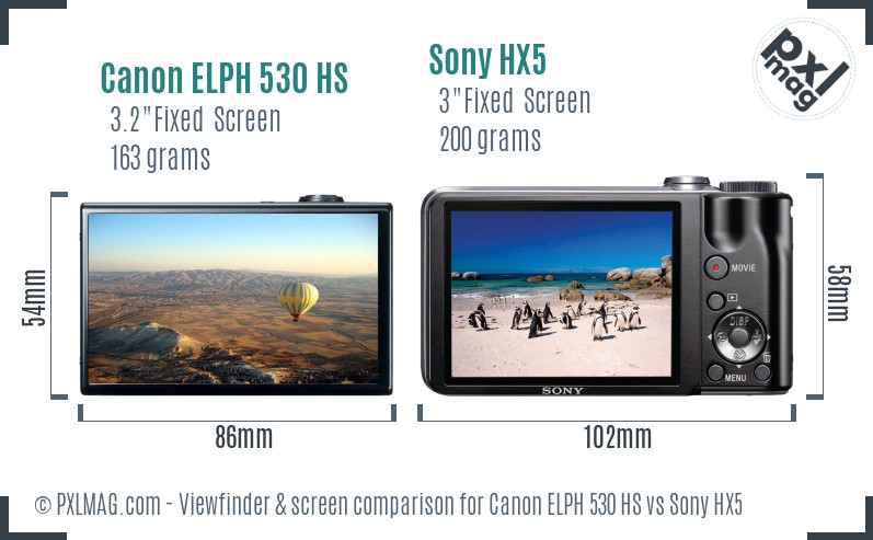 Canon ELPH 530 HS vs Sony HX5 Screen and Viewfinder comparison