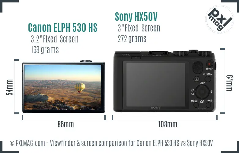 Canon ELPH 530 HS vs Sony HX50V Screen and Viewfinder comparison