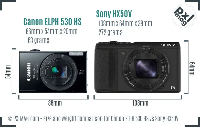 Canon ELPH 530 HS vs Sony HX50V size comparison