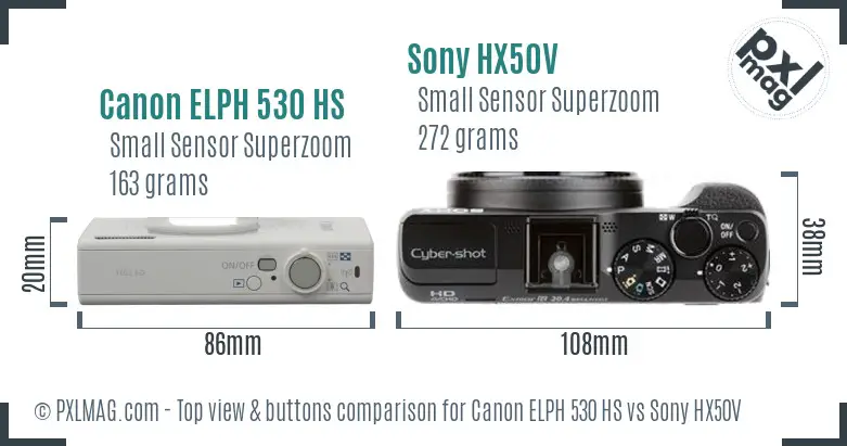 Canon ELPH 530 HS vs Sony HX50V top view buttons comparison