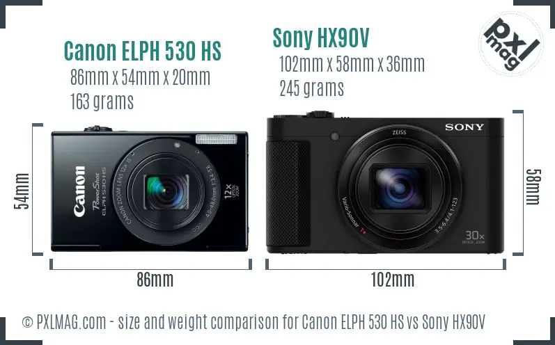 Canon ELPH 530 HS vs Sony HX90V size comparison