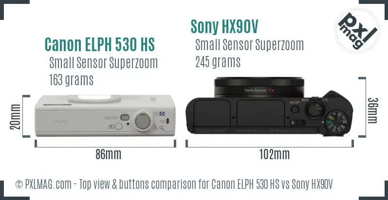 Canon ELPH 530 HS vs Sony HX90V top view buttons comparison