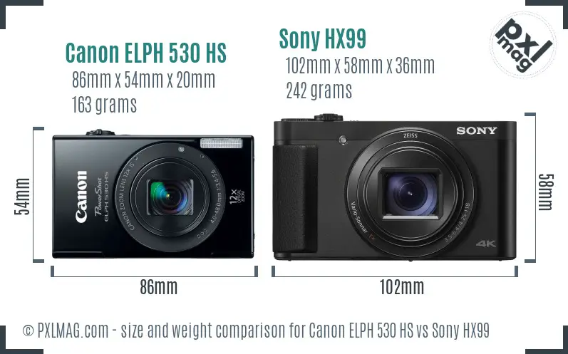 Canon ELPH 530 HS vs Sony HX99 size comparison