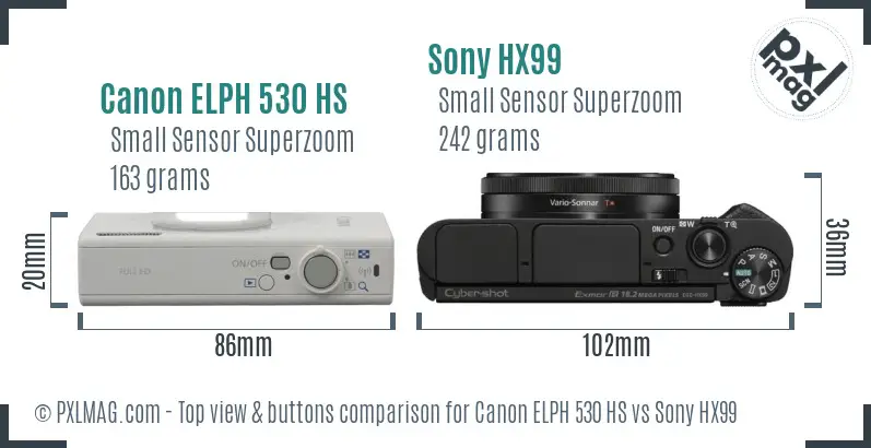 Canon ELPH 530 HS vs Sony HX99 top view buttons comparison
