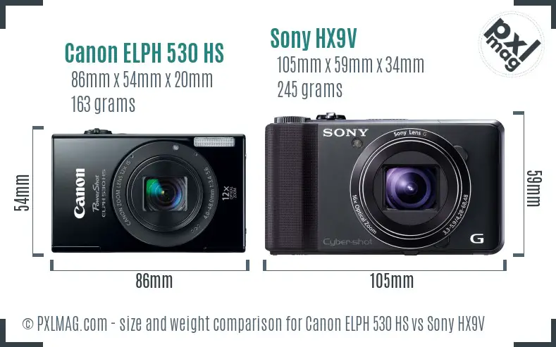 Canon ELPH 530 HS vs Sony HX9V size comparison