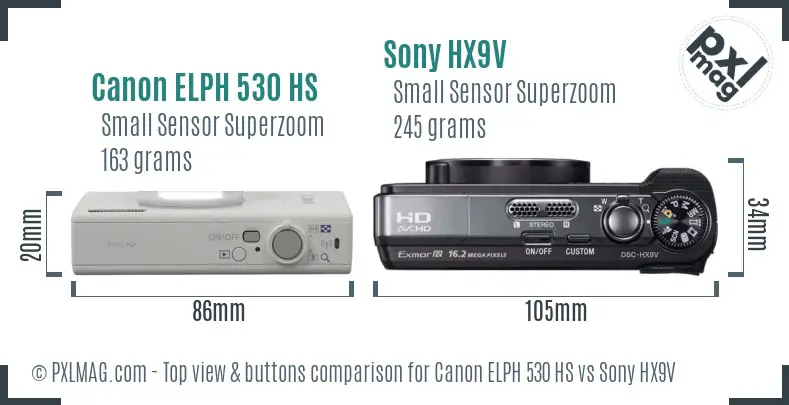 Canon ELPH 530 HS vs Sony HX9V top view buttons comparison