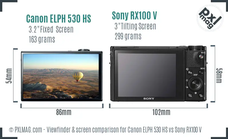 Canon ELPH 530 HS vs Sony RX100 V Screen and Viewfinder comparison