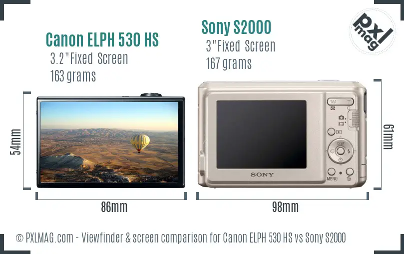 Canon ELPH 530 HS vs Sony S2000 Screen and Viewfinder comparison