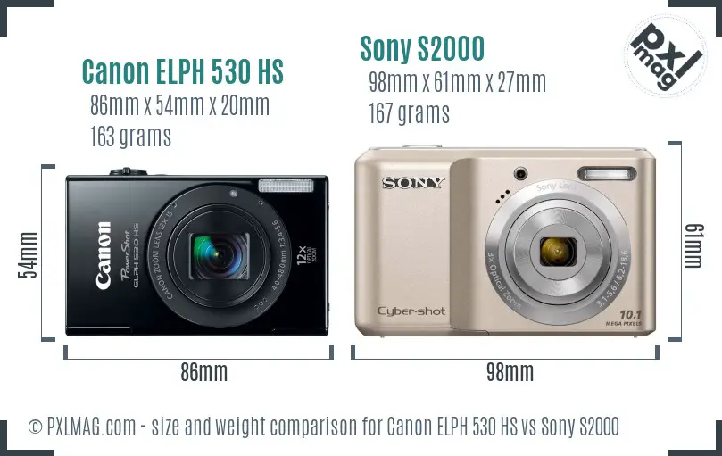 Canon ELPH 530 HS vs Sony S2000 size comparison