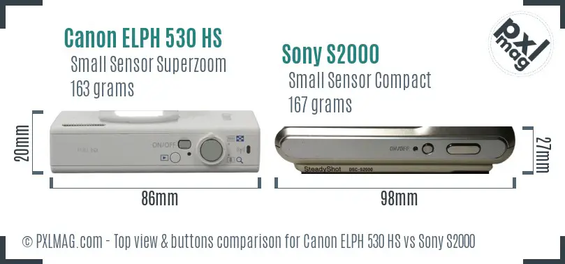 Canon ELPH 530 HS vs Sony S2000 top view buttons comparison