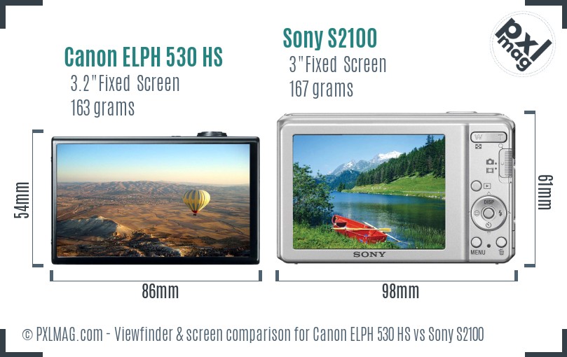 Canon ELPH 530 HS vs Sony S2100 Screen and Viewfinder comparison
