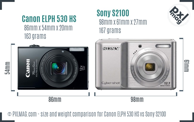 Canon ELPH 530 HS vs Sony S2100 size comparison