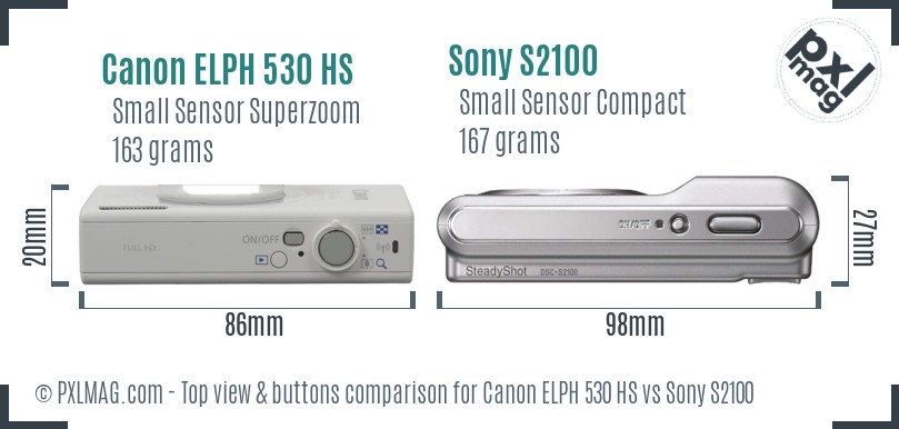 Canon ELPH 530 HS vs Sony S2100 top view buttons comparison