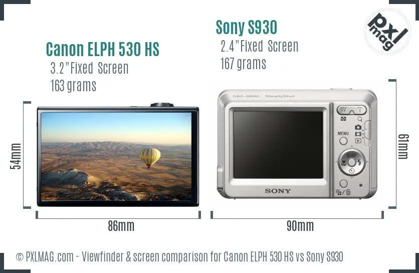 Canon ELPH 530 HS vs Sony S930 Screen and Viewfinder comparison