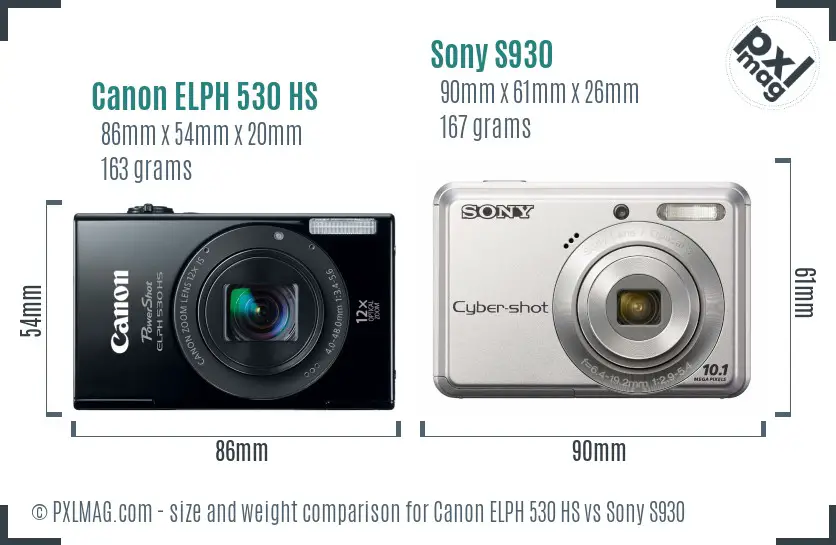 Canon ELPH 530 HS vs Sony S930 size comparison