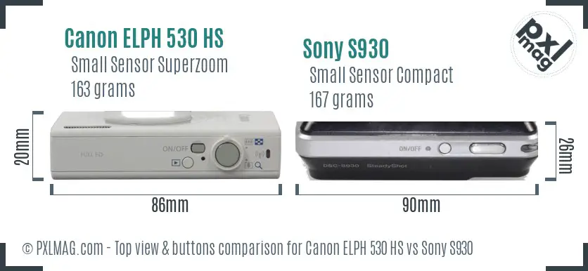 Canon ELPH 530 HS vs Sony S930 top view buttons comparison