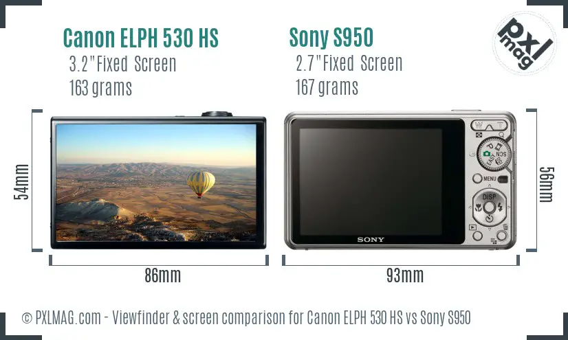 Canon ELPH 530 HS vs Sony S950 Screen and Viewfinder comparison