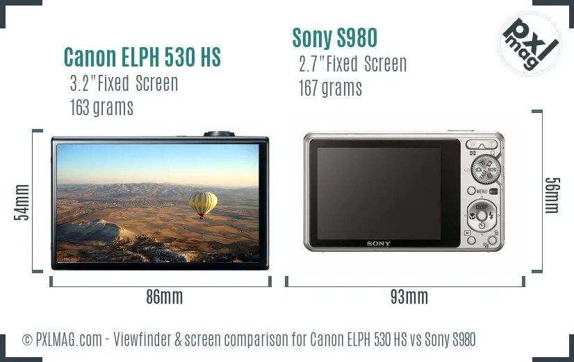 Canon ELPH 530 HS vs Sony S980 Screen and Viewfinder comparison