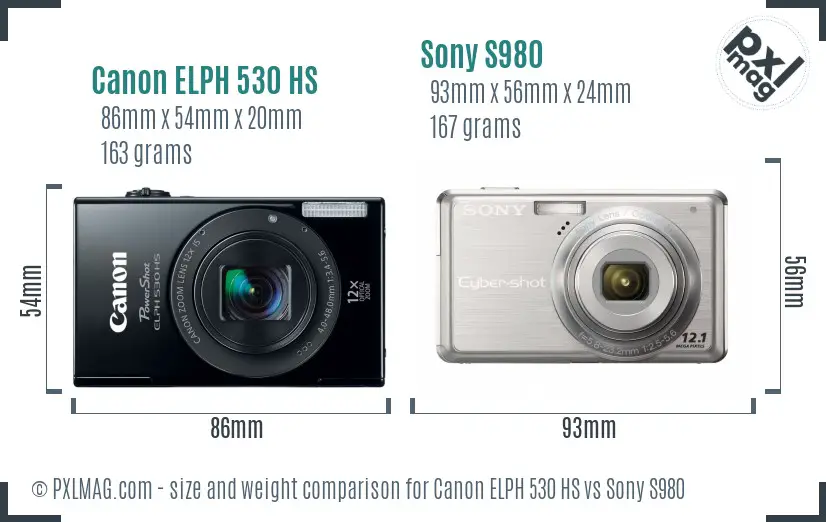 Canon ELPH 530 HS vs Sony S980 size comparison