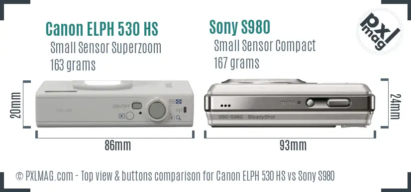 Canon ELPH 530 HS vs Sony S980 top view buttons comparison