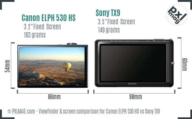Canon ELPH 530 HS vs Sony TX9 Screen and Viewfinder comparison