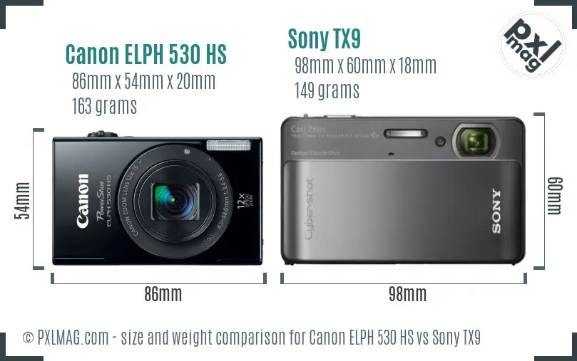 Canon ELPH 530 HS vs Sony TX9 size comparison