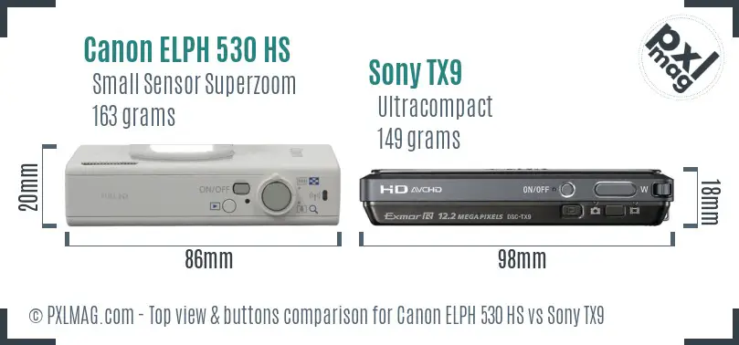 Canon ELPH 530 HS vs Sony TX9 top view buttons comparison