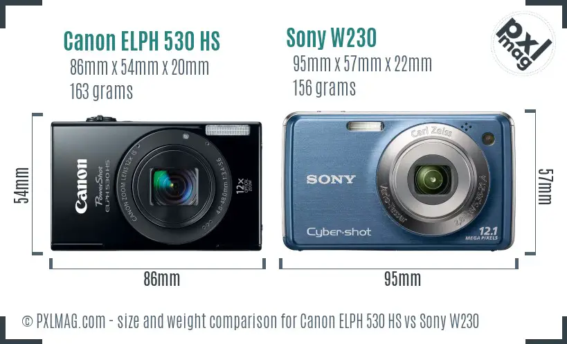 Canon ELPH 530 HS vs Sony W230 size comparison