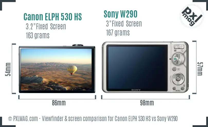 Canon ELPH 530 HS vs Sony W290 Screen and Viewfinder comparison